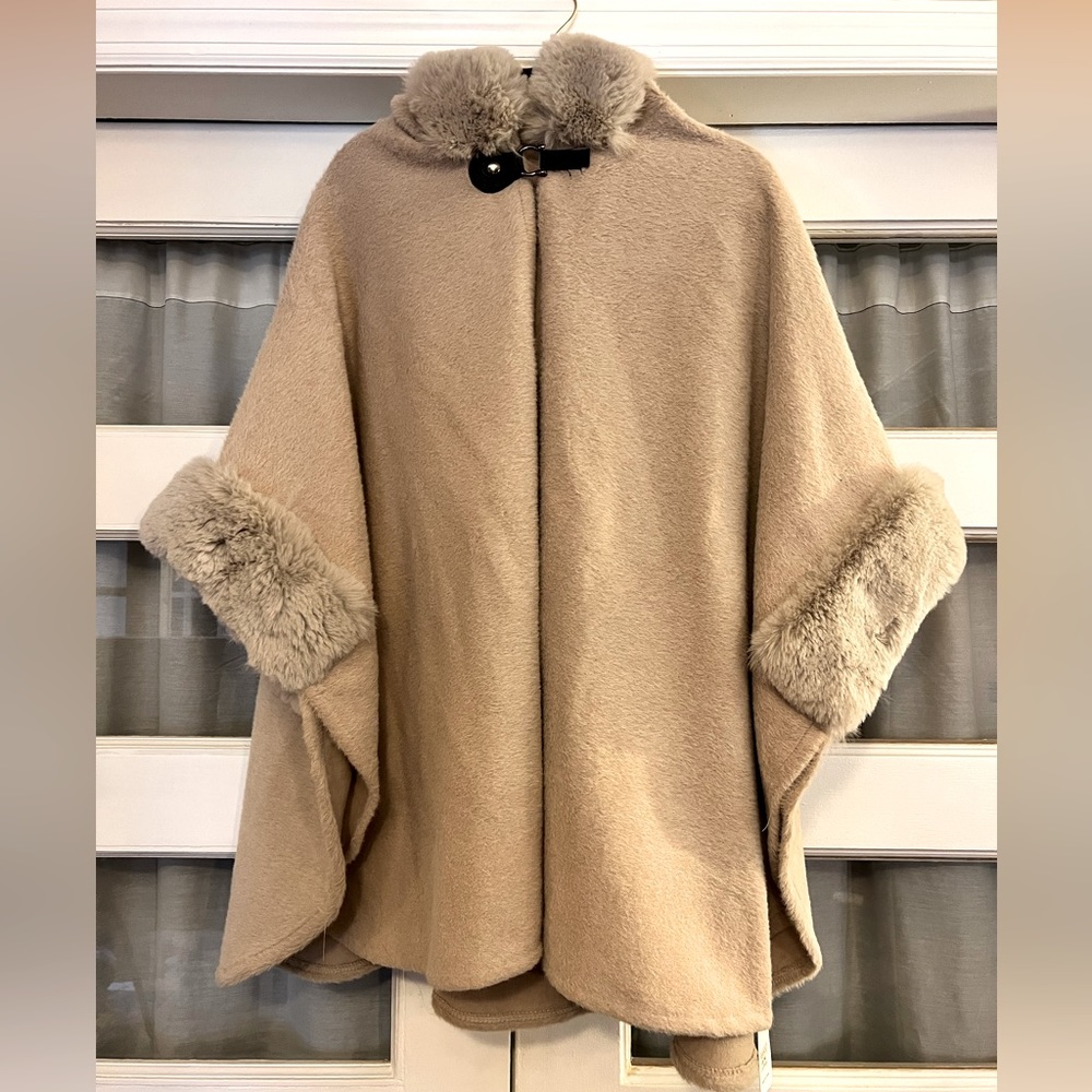 Faux Fur and Wool Hooded Cape
